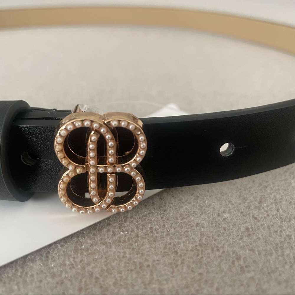 Bandolino Black Faux Pearl Accent Belt Size M/L